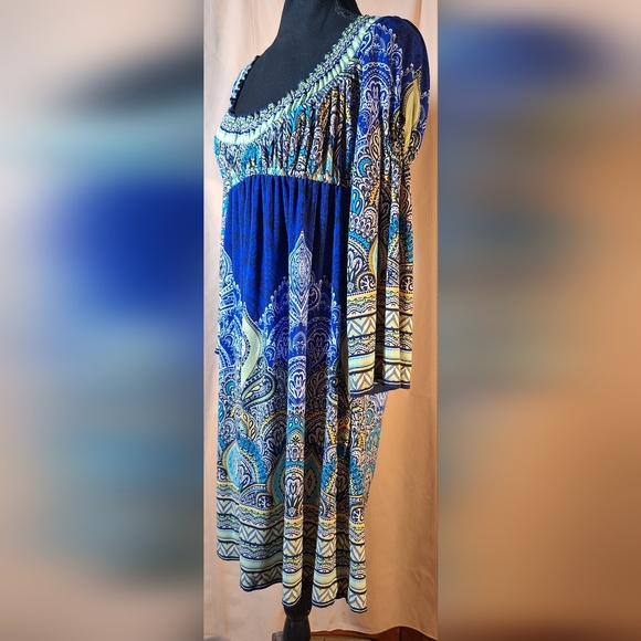 MUSE for BOSTON PROPER Blue and Yellow Patterned Bohemian Style Dress - Picture 3 of 7